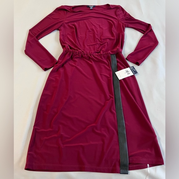 Chaps Red Black waist faux  dress‎ with faux leather detail Sz Small NWT! - Picture 3 of 11